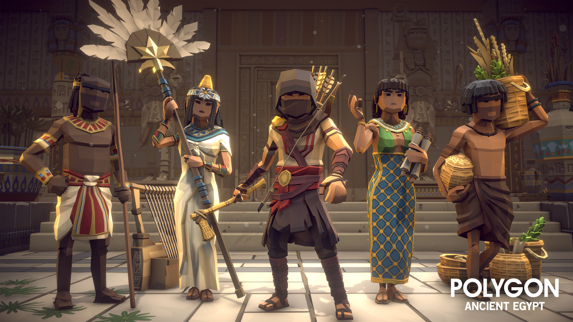 POLYGON Ancient Egyptian 3D characters including priests, guards, villagers and assassins.