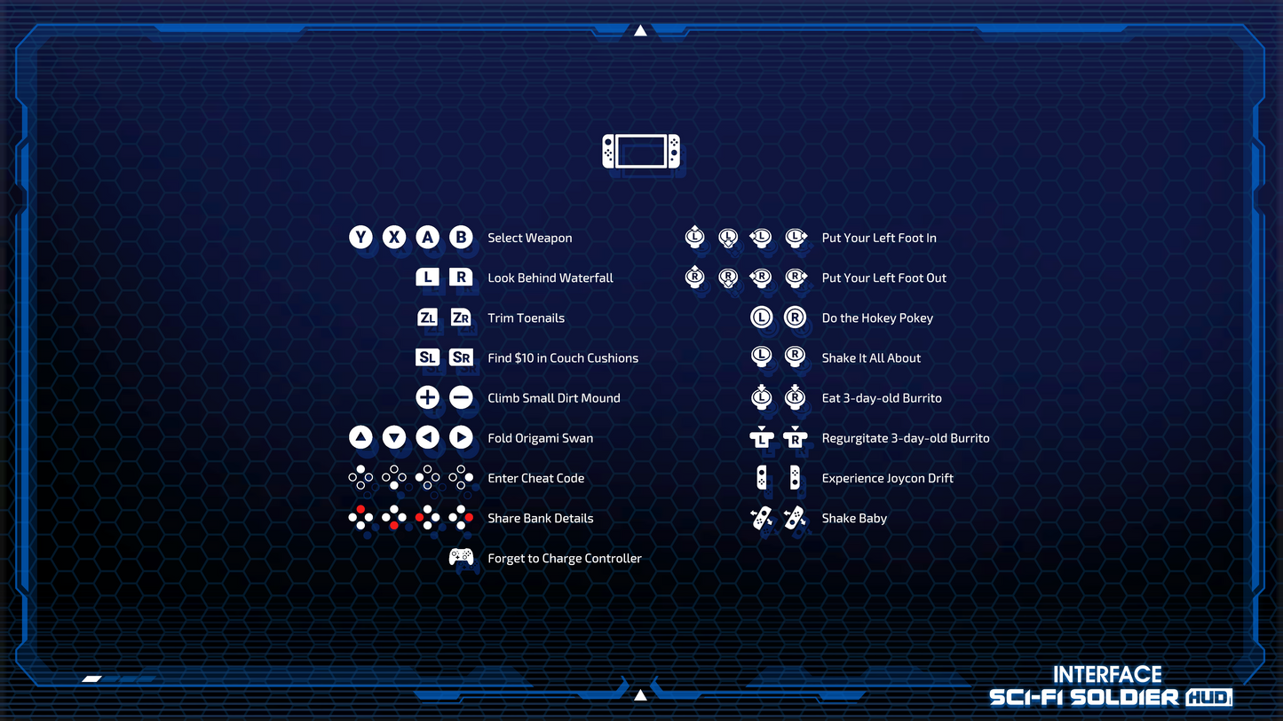 Nintendo Switch controller sprites from the INTERFACE Sci-Fi Soldier HUD 3D game asset pack