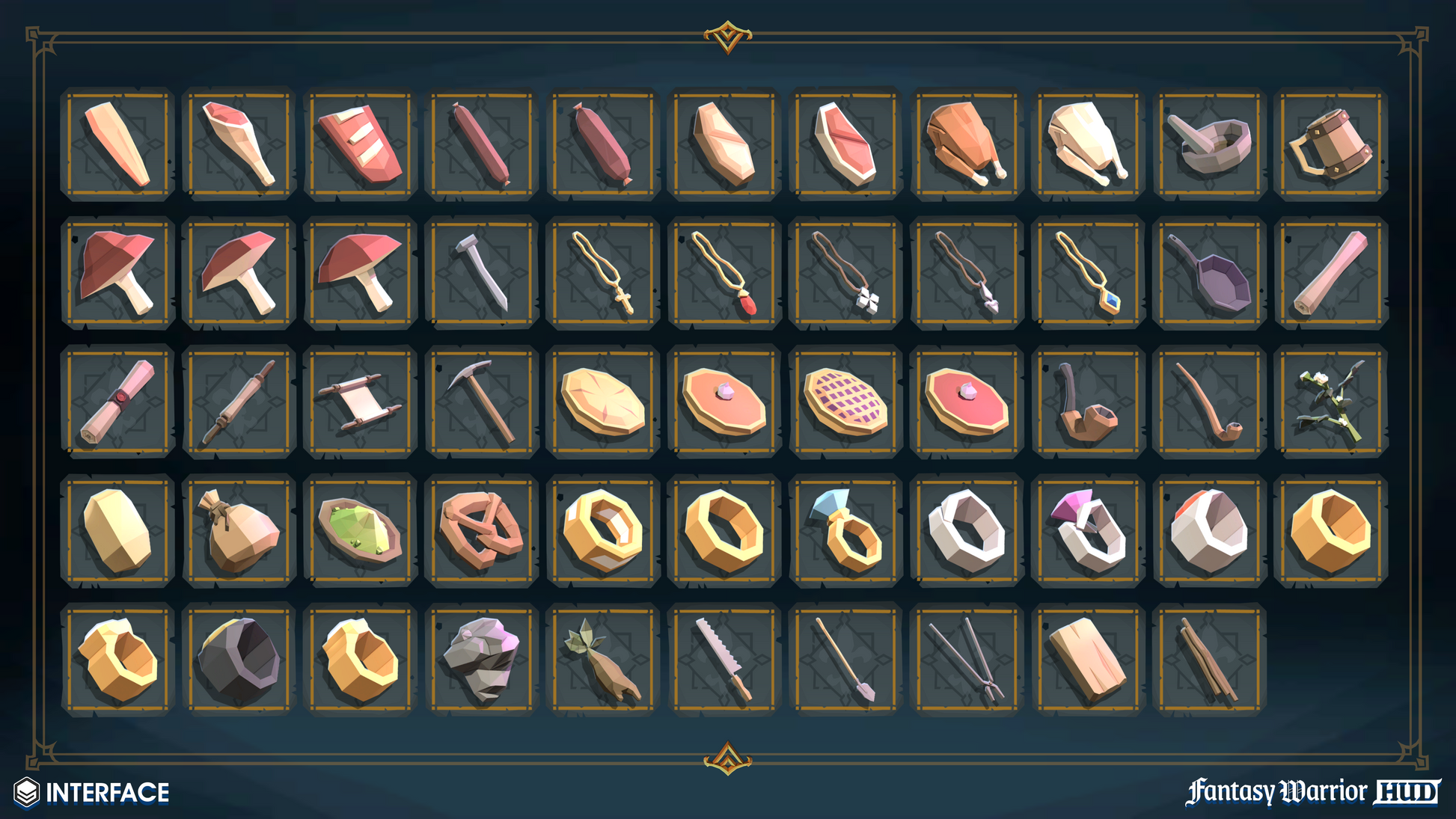 Consumables, equipment and loot icons for fantasy game HUD and UI design