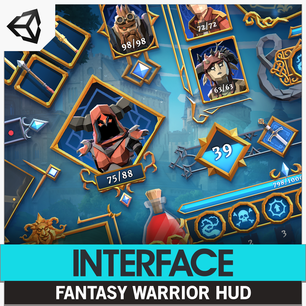 INTERFACE Fantasy Warrior HUD asset pack for Unity’s UGUI and 2D systems