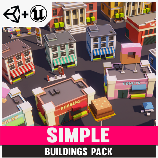 Simple Buildings Cartoon City pack for Unity and Unreal Engine 3D low poly asset game development