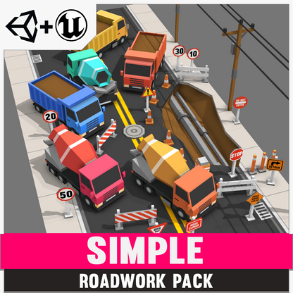 Simple Roadwork game asset pack for Unity and Unreal Engine