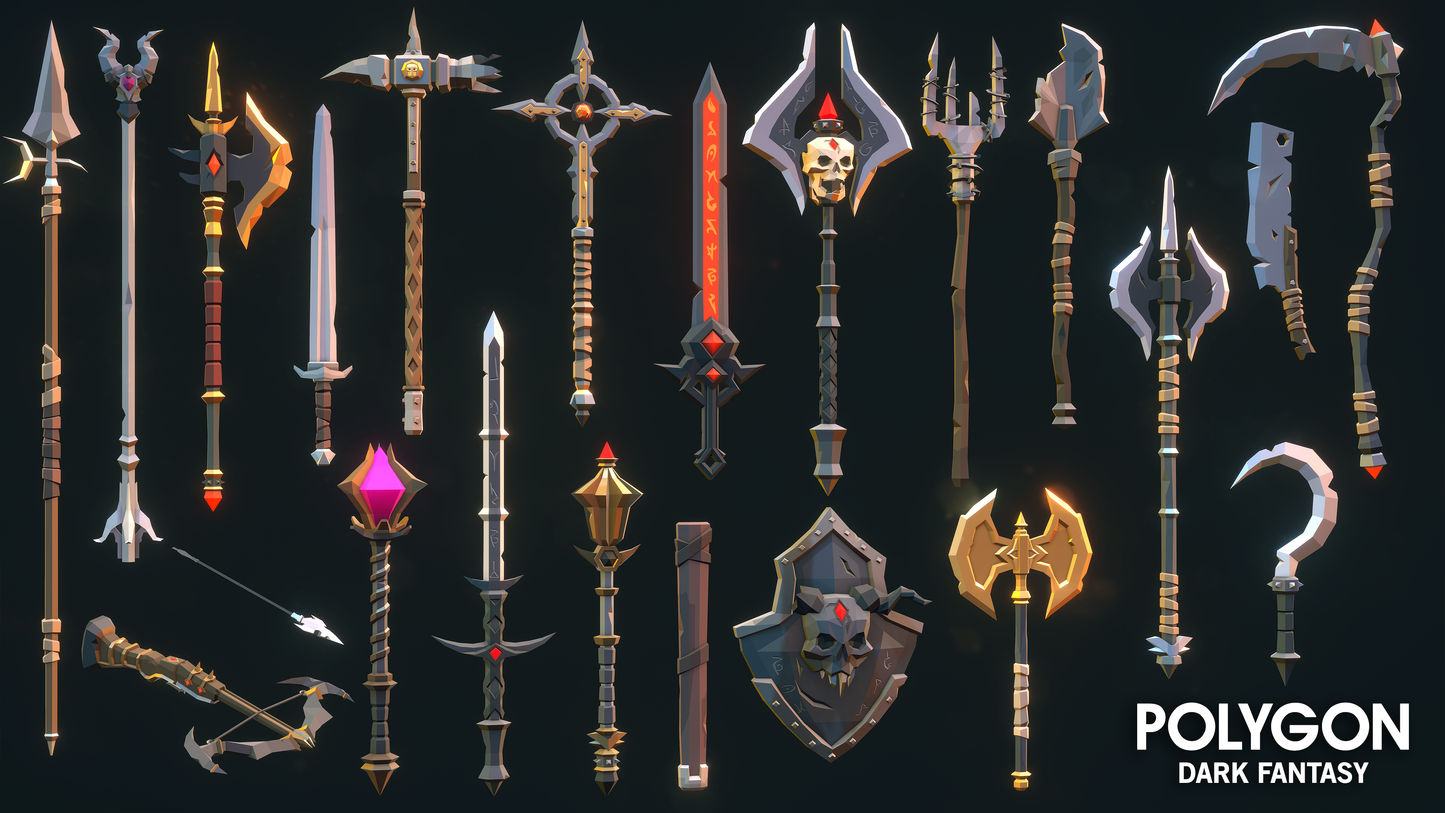 POLYGON Dark Fantasy 3D medieval melee weapon asset variations