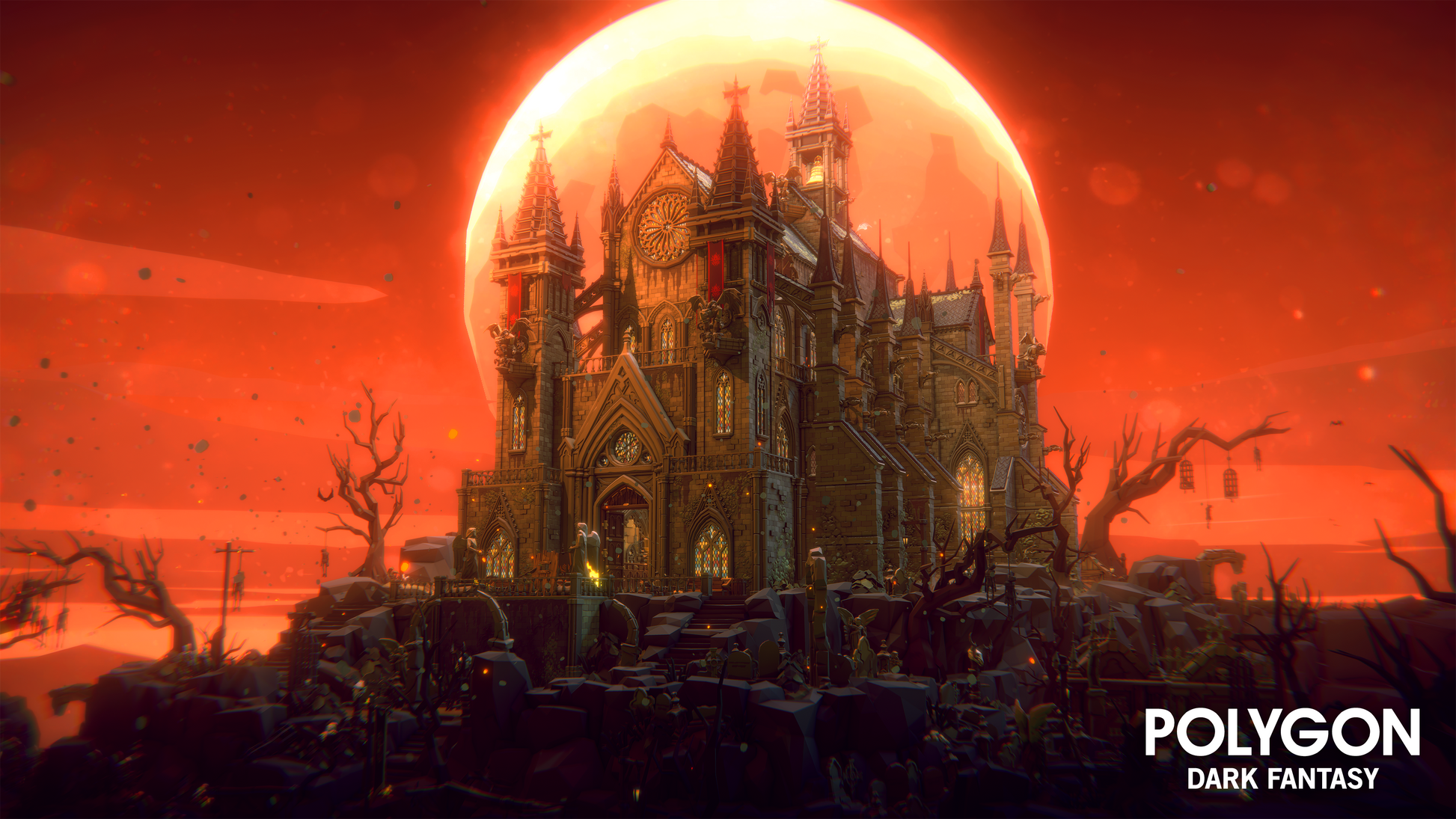 Dark fantasy castle building asset for game development