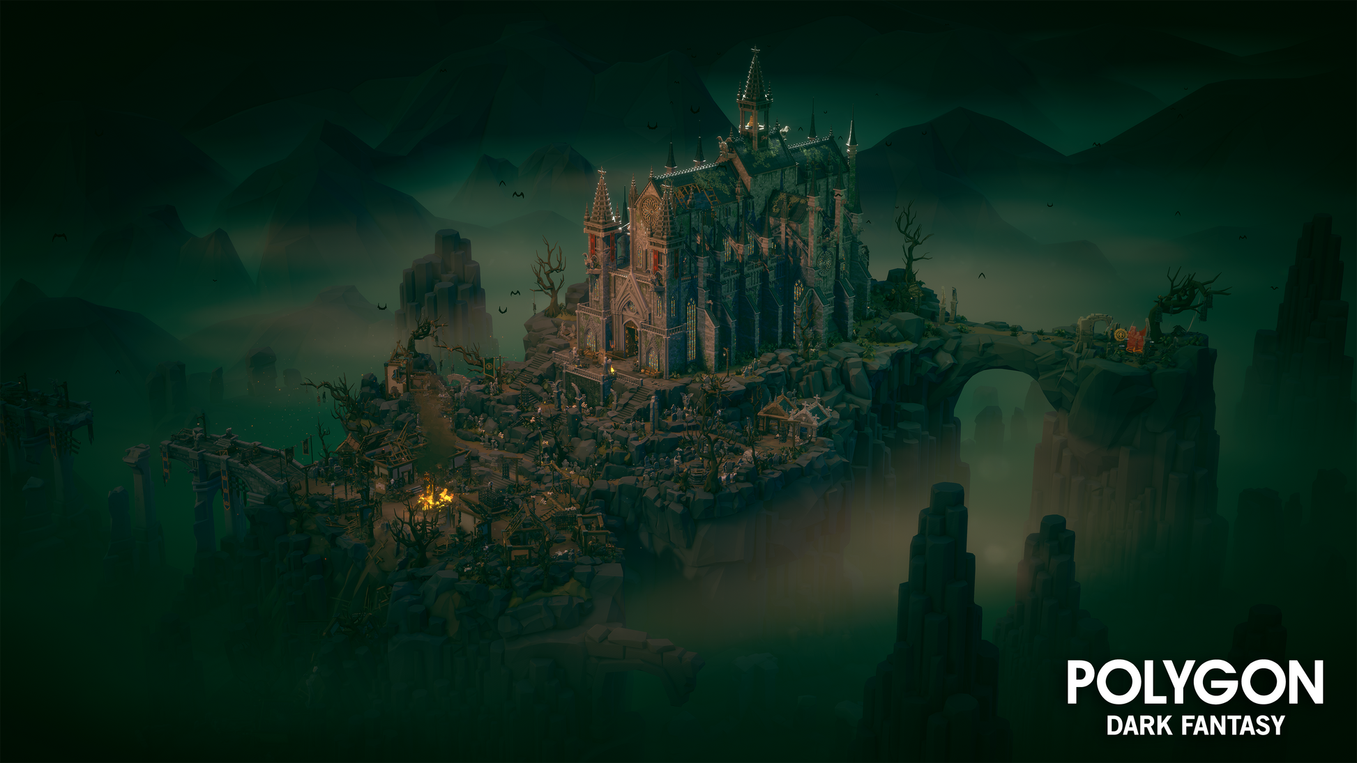 Dark fantasy castle built on top of a large mountain peak