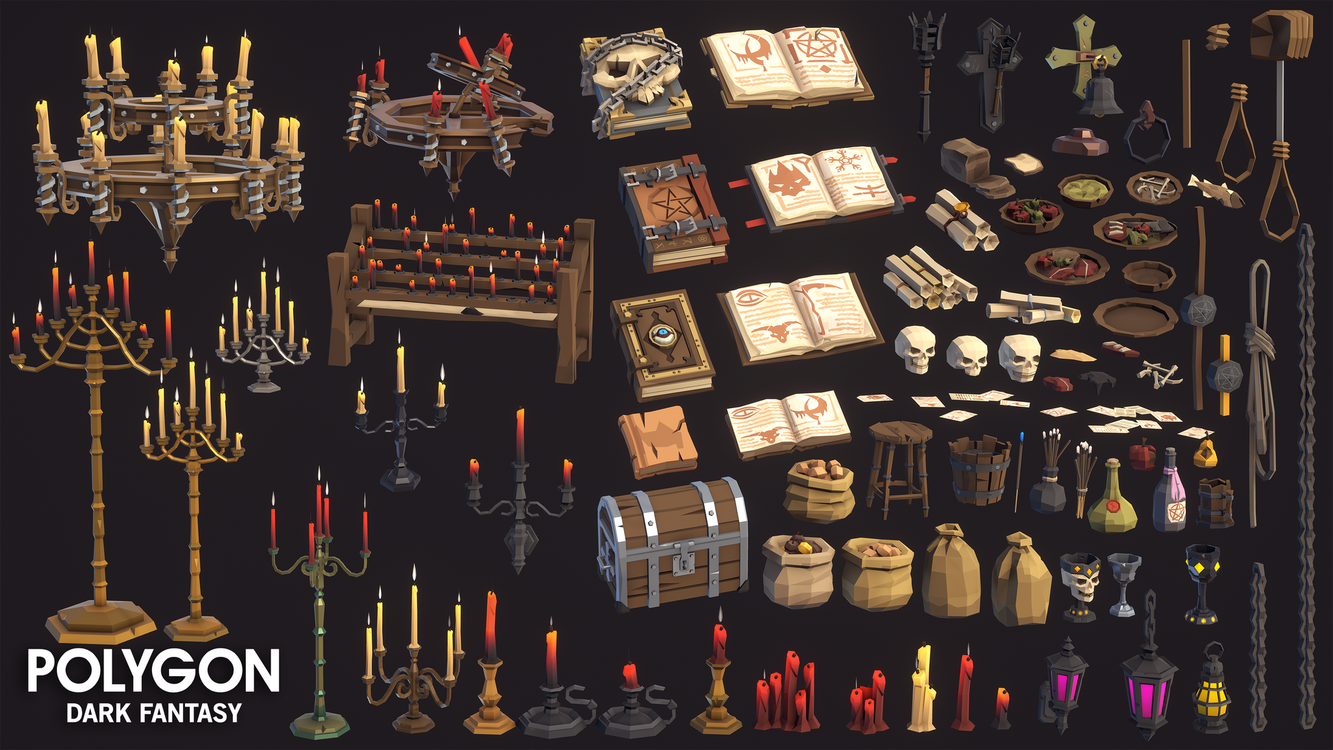 POLYGON Dark Fantasy 3D medieval character equipment, item and prop assets