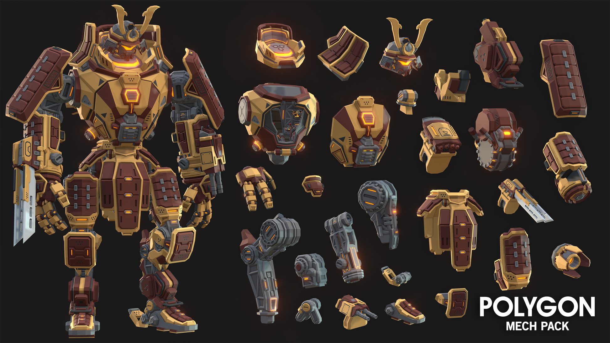 Fully customisable samurai mech giant robot suit for Unity and Unreal Engine