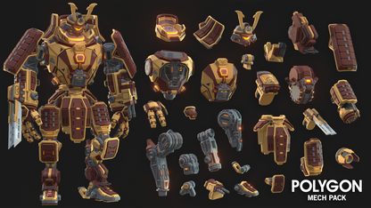 Fully customisable samurai mech giant robot suit for Unity and Unreal Engine