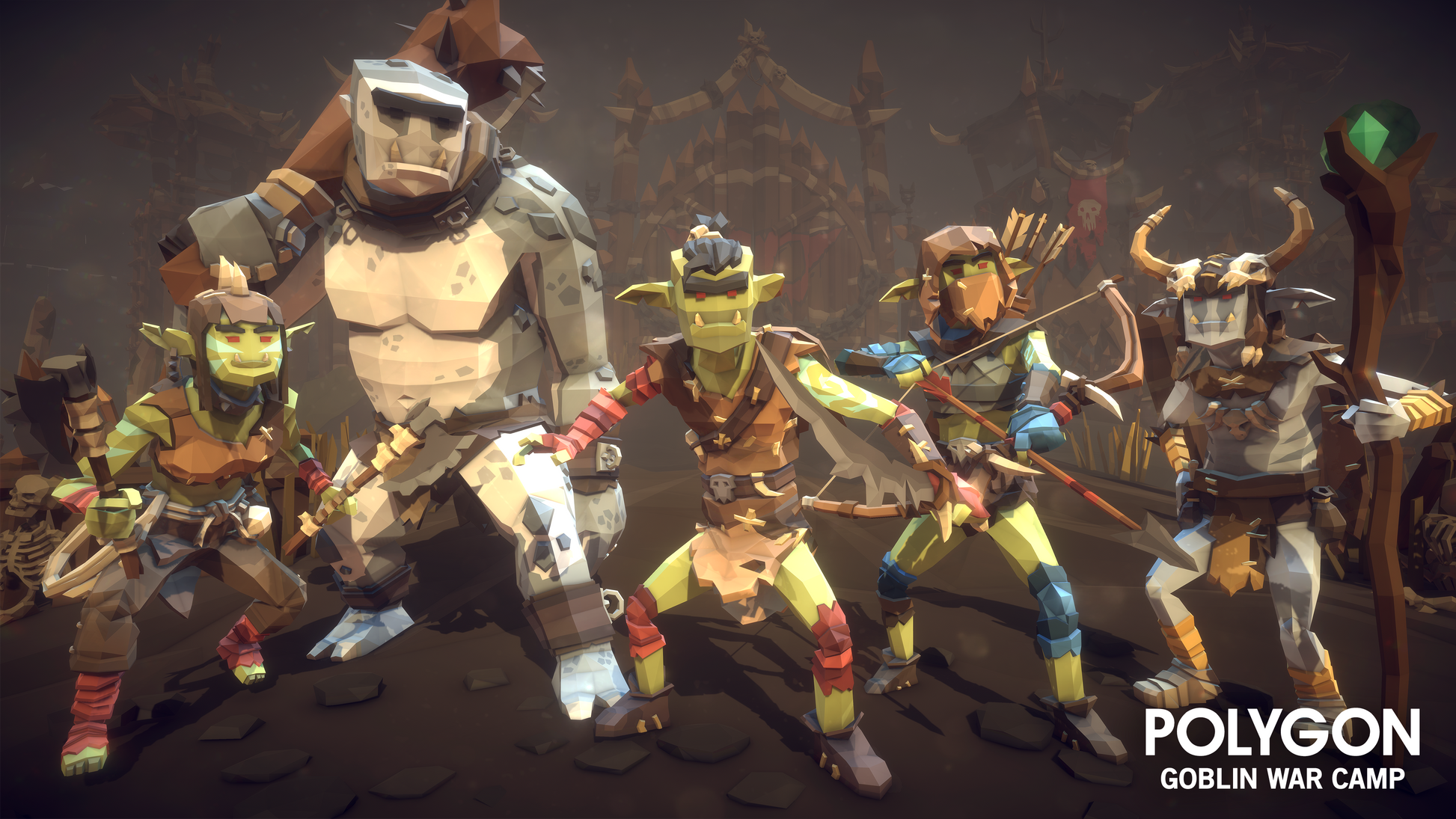 Goblin character asset options including shamans, archers, warriors and large trolls with a variety of equipment options