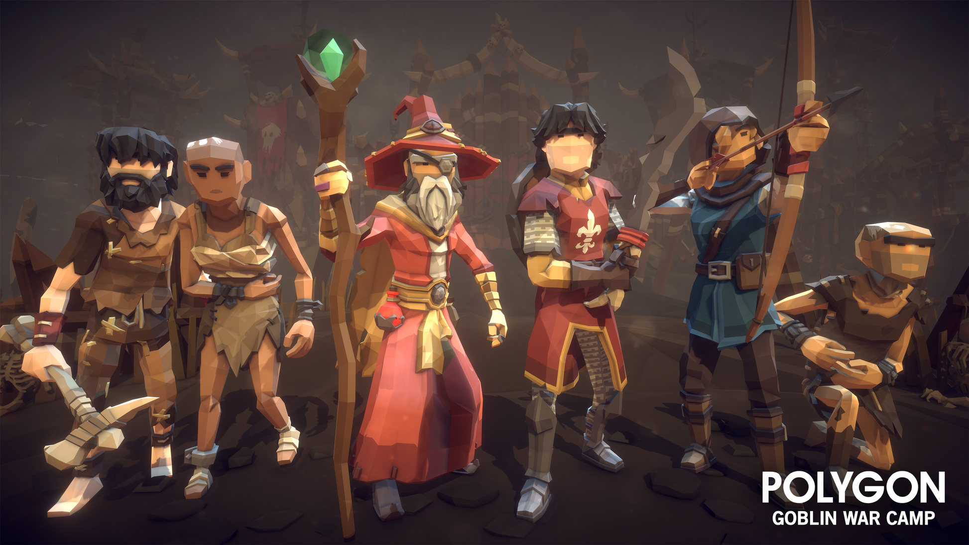 Human fantasy game character assets included in the Goblin War Camp pack featuring knights, wizards and warriors