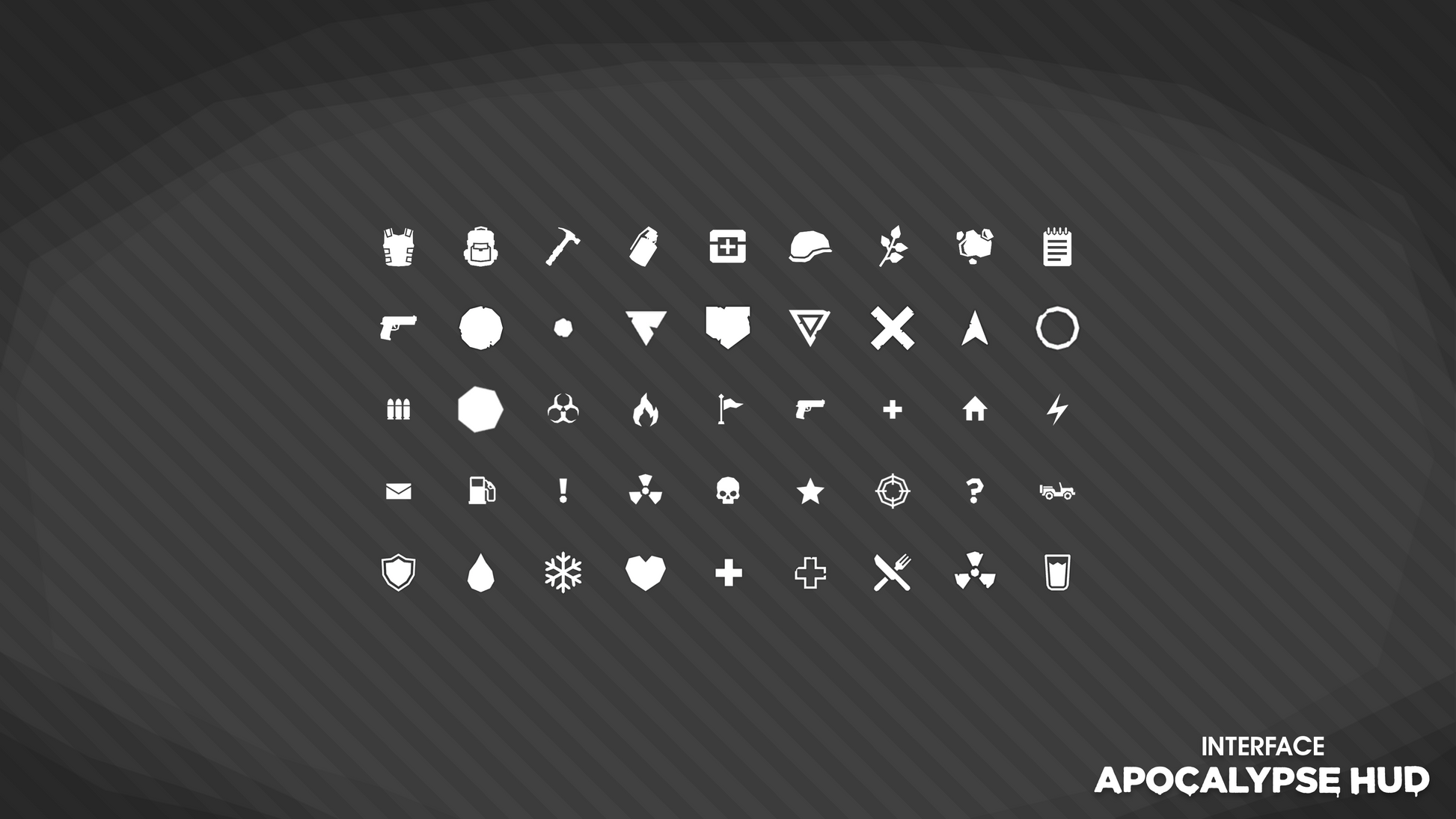 INTERFACE Apocalypse HUD UI asset pack displaying menu-marker and overlay sprites for game design