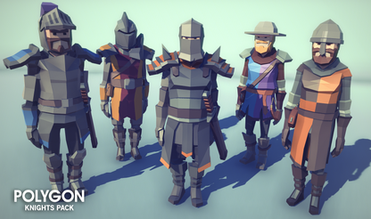 Five low poly medieval knight character variations