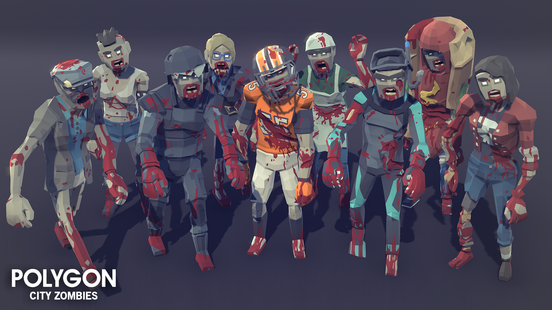 Sport themed low poly zombie character assets