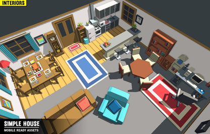 Aerial view of the interior layout of a home built using 3d low poly assets