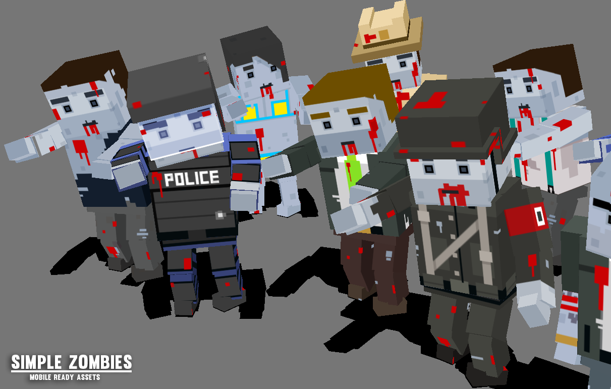 Close up view of the blood and clothing from the Simple Zombies character assets