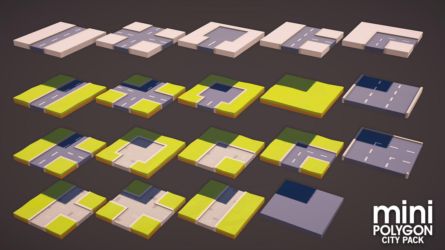 Cube shaped Road, Path and Base tiles for building out the floor levels of a mobile city game