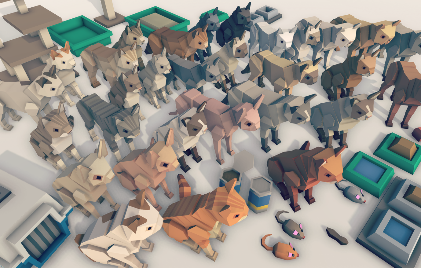 Simple Cats Cartoon Animals Pack low poly game assets