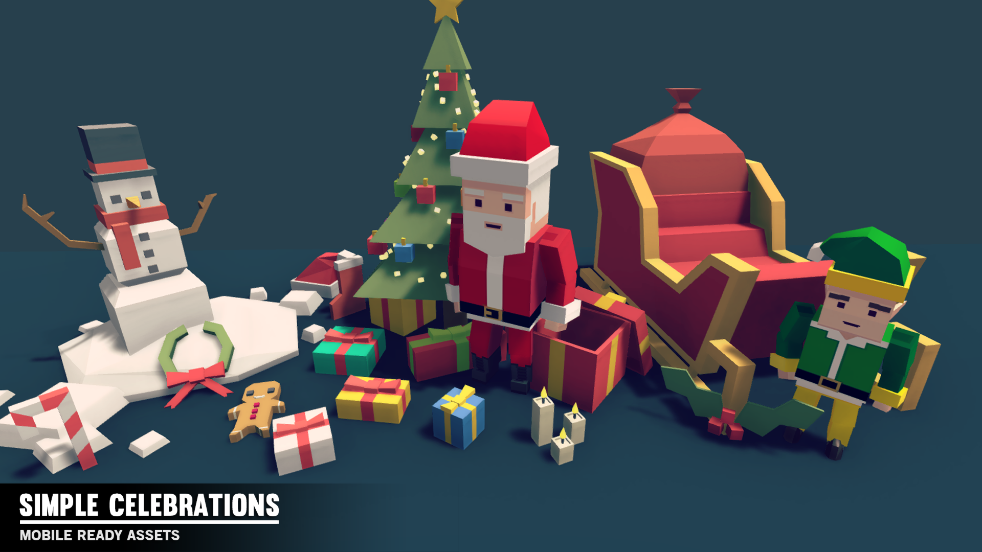 Christmas celebration assets for 3D low poly games