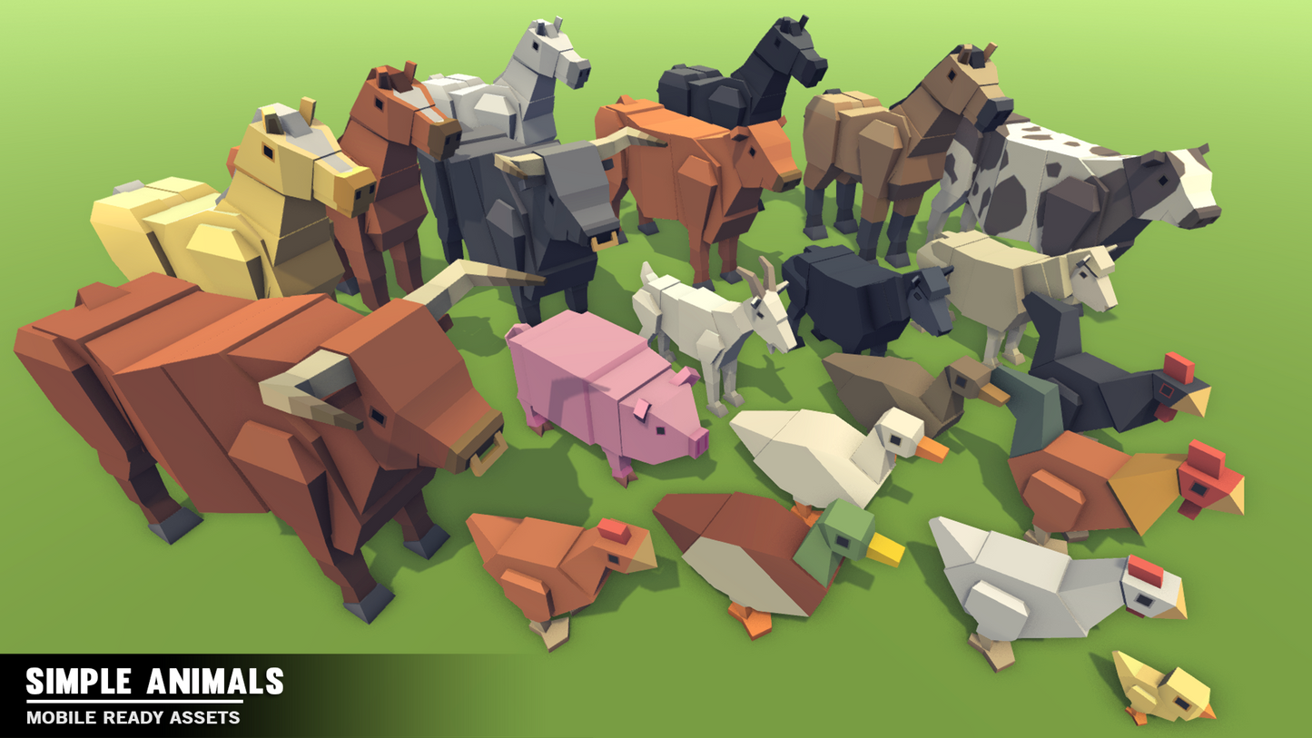 Simple Farm Animals character assets including most of the common animals found on a typical farm