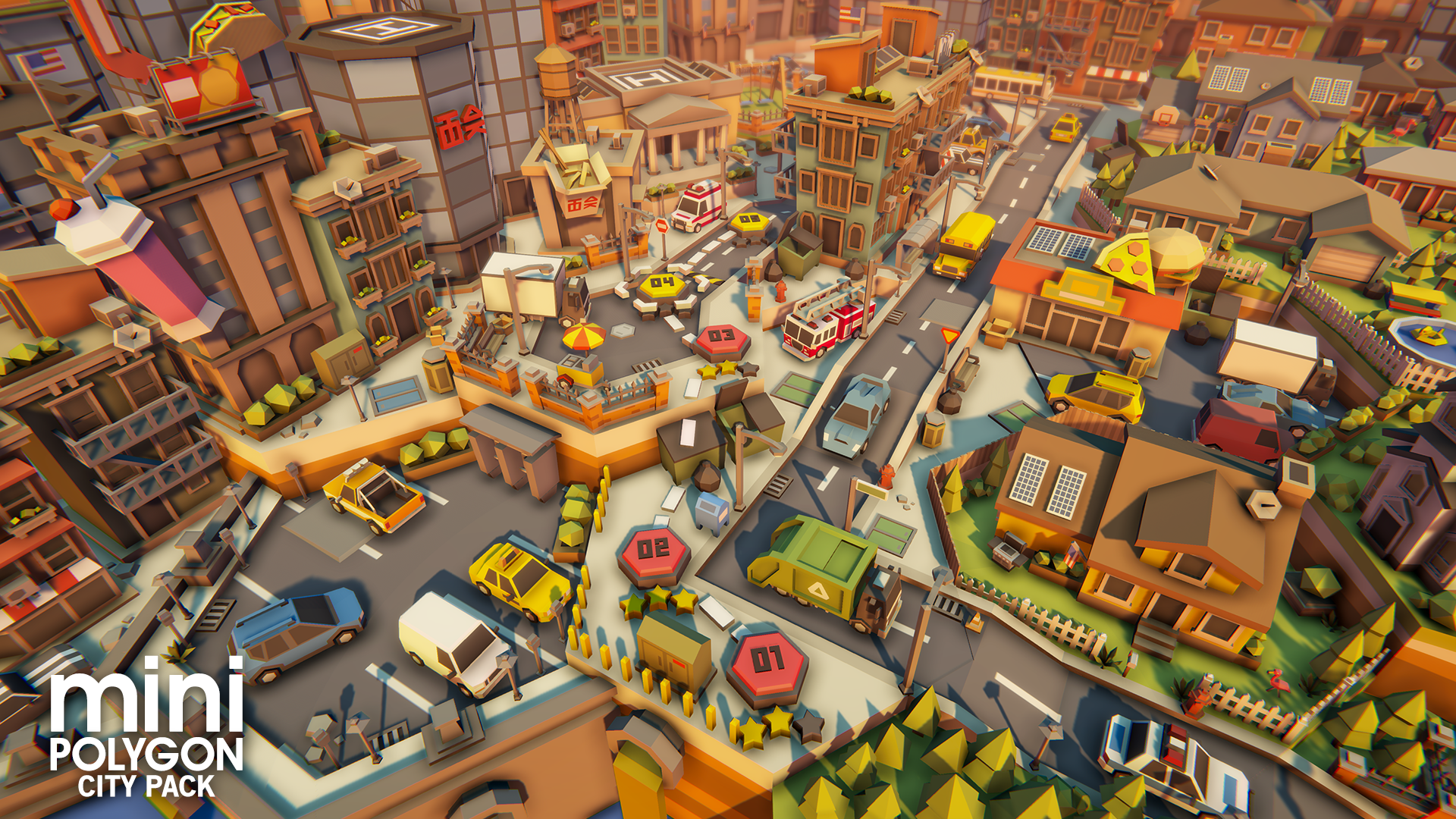 Miniature 3D game assets to create mini city levels, maps and environments