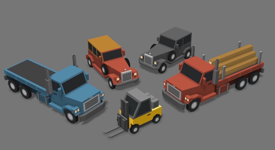 Five vehicle options from the Sime Cars Cartoon Vehicles pack