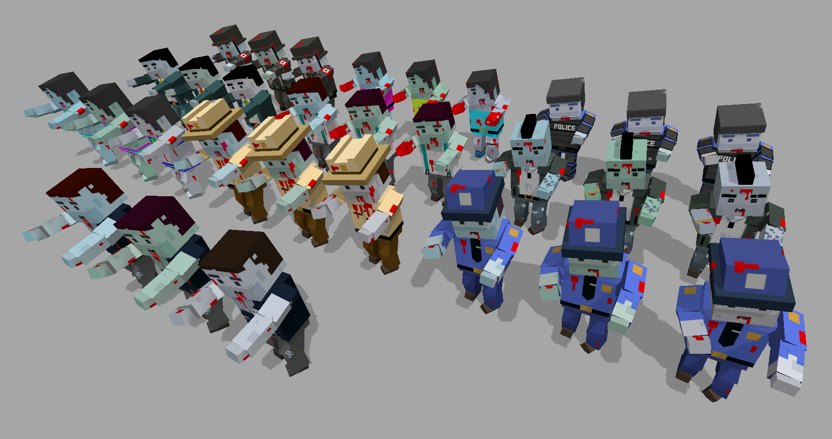 A crowd of Simple Zombies assets standing together