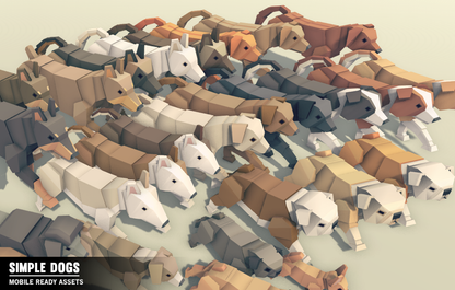 Various examples of dog 3D assts for Unity games