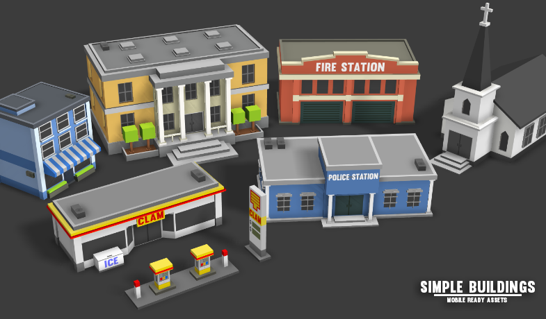 Police and fire stations for 3D low poly games