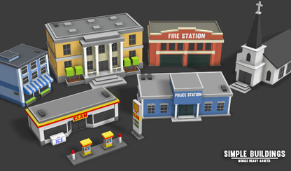 Police and fire stations for 3D low poly games