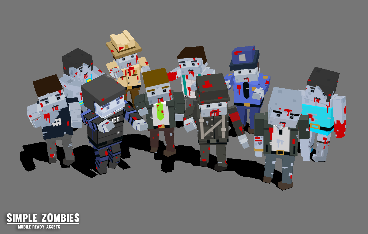 Low poly zombie examples standing together in a group from the Simple Zombies asset pack