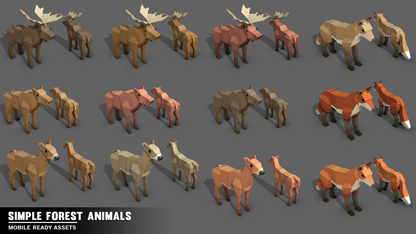 Forest animal game assets including deers, foxes and moose