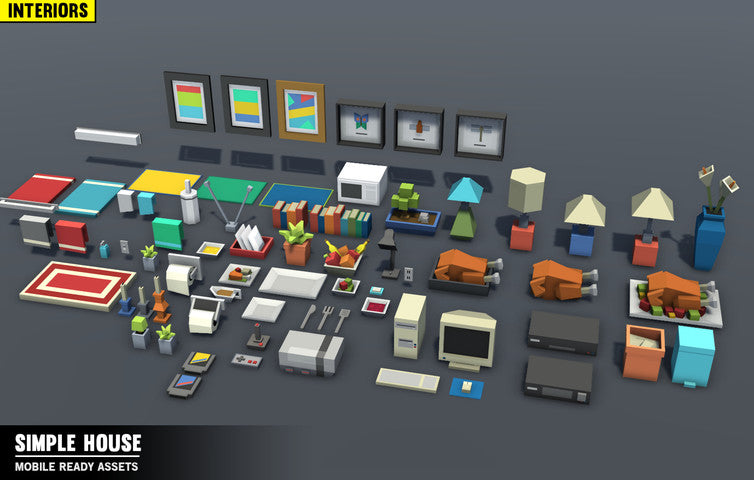 House props, items and equipment to decorate the interior of a home using 3D assets