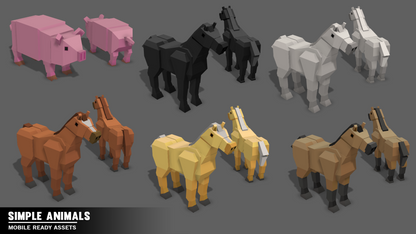 Animal asset examples including horses and pigs from the Simple Farm Animals Pack