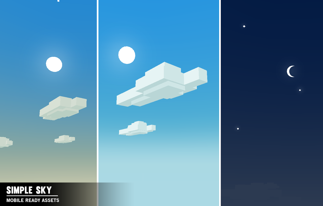 Simple Sky sun, clouds, moon and star game assets for level designing