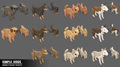 Simple Dogs Cartoon Animals assets including bull terriers, pugs and dobermans