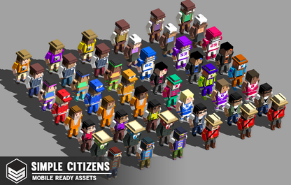 Character assets standing together in a group showcasing different attire options for each model