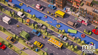 Mobile city game with cars driving on a busy road a river running along the city outskirts