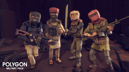 Four terrorist soldier assets showcasing melee and ranged weapon assets