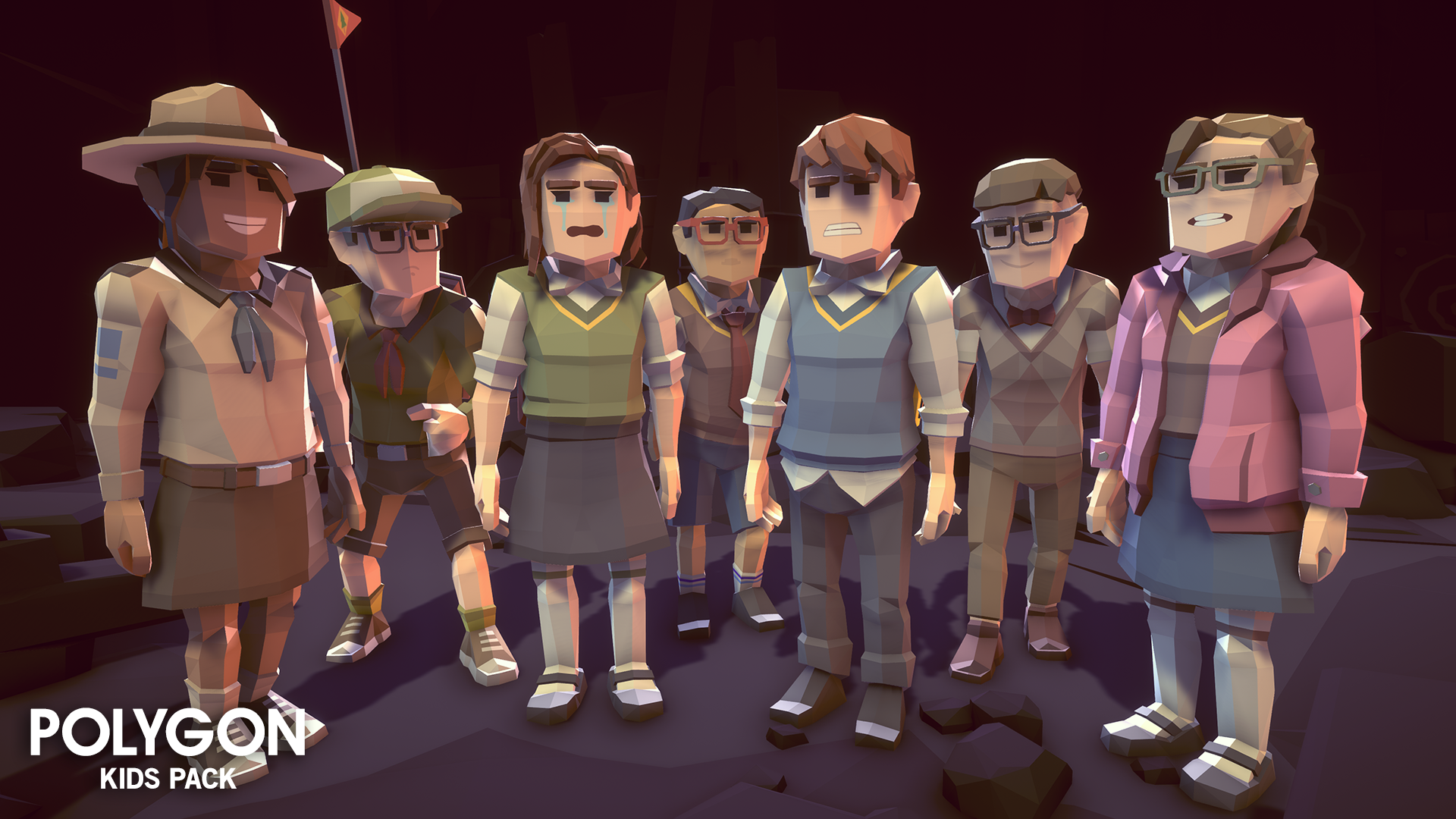 Scouts and school children 3d game character asset variations