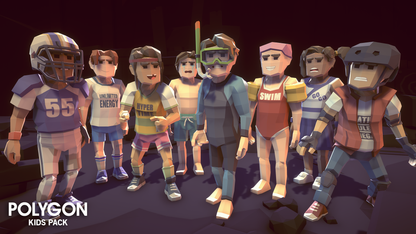 3D low poly sports kids character options from the POLYGON Kids Pack