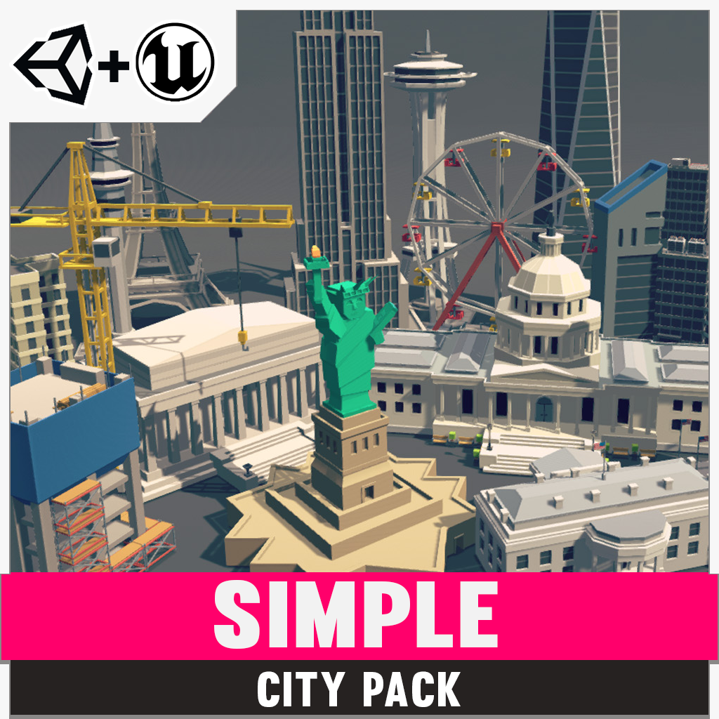 Simple City Pack for Unity and Unreal Engine 3D low poly asset game development