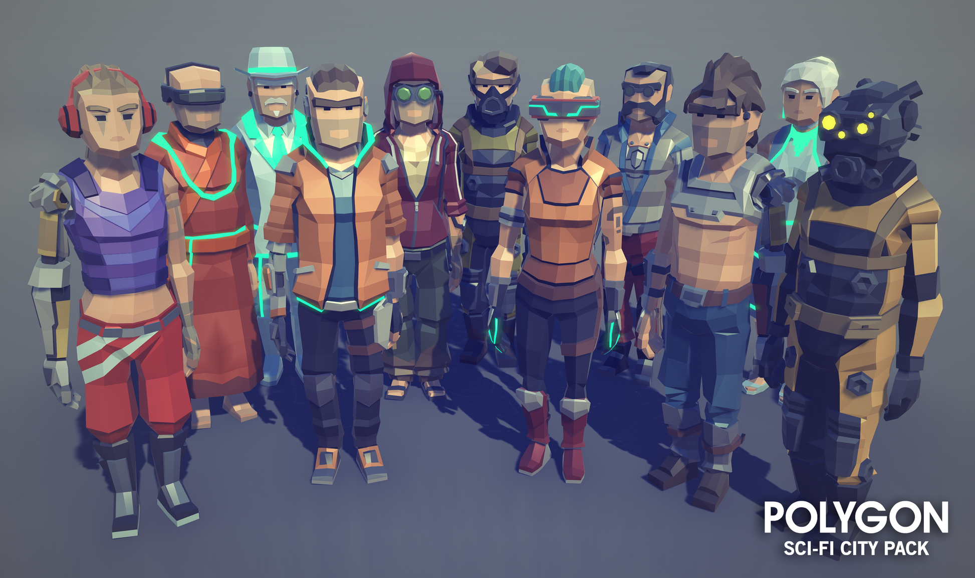 Sci Fi low poly 3D characters in the POLYGON SciFi City Pack