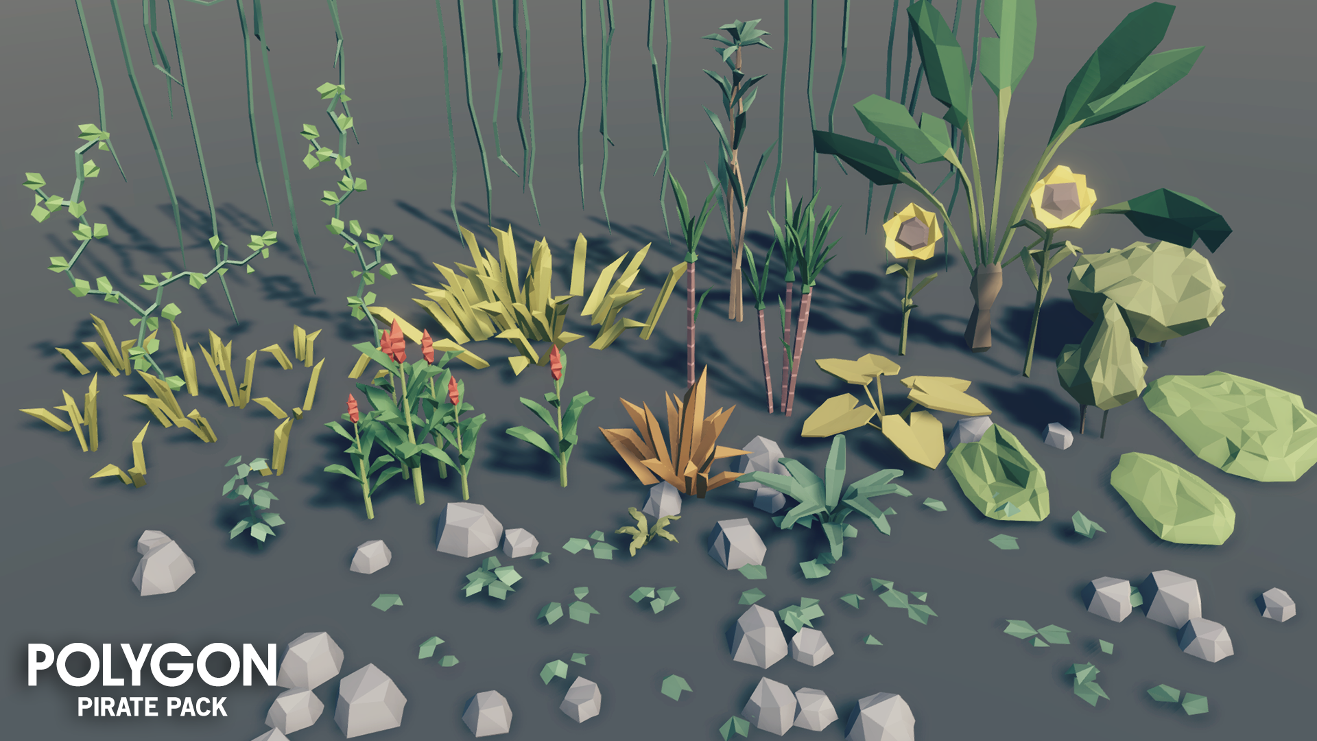 Vegetation asset examples from the POLYGON Pirate Pack