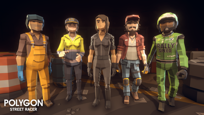 Character outfit and equipment assets from the POLYGON Street Racker pack