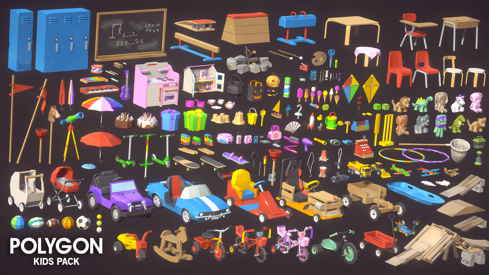 Playground and school yard props and object assts from the POLYGON Kids Pack