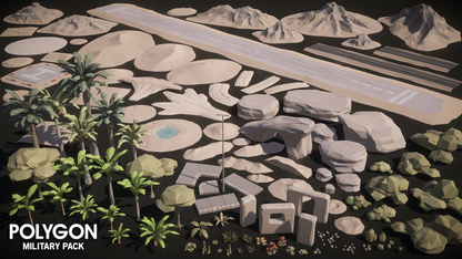 Desert road, mountain, rocks and vegetation assets from the POLYGON Military Pack