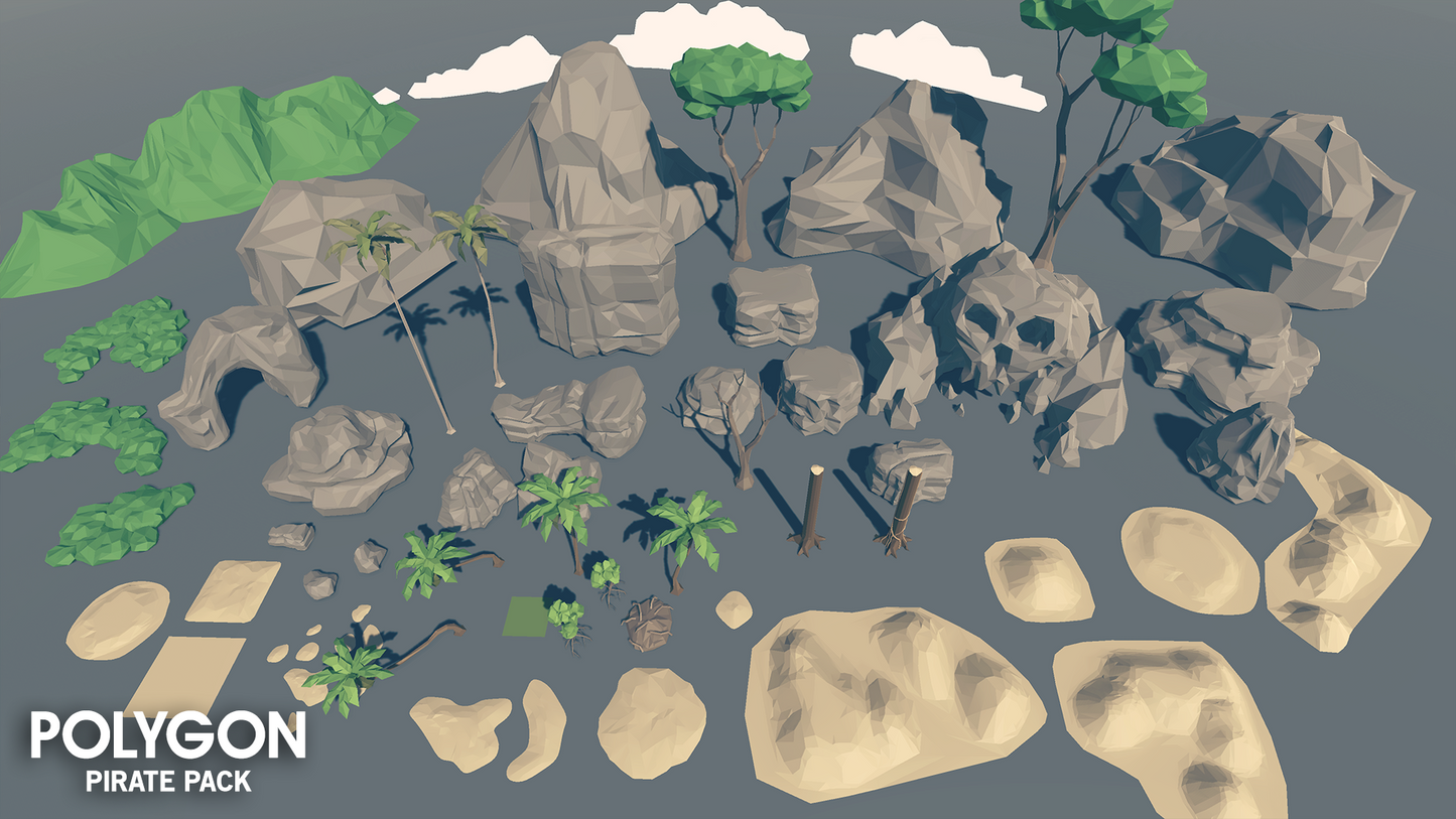 Tree, rocks, sand and plant objects from the POLYGON Pirate Pack