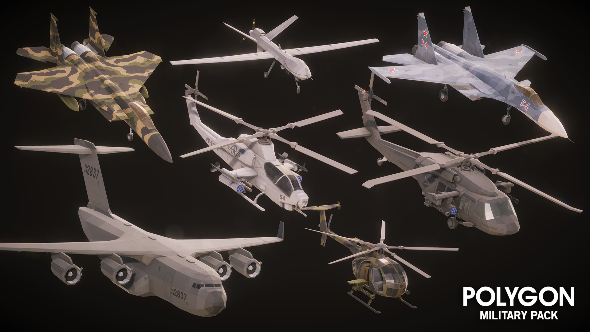 Helicopter and jet assets from the POLYGON Military Pack