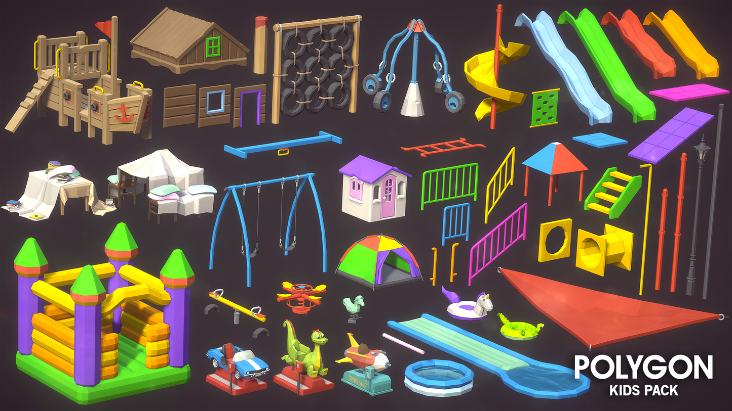 Playground level design assets from the POLYGON Kids Pack