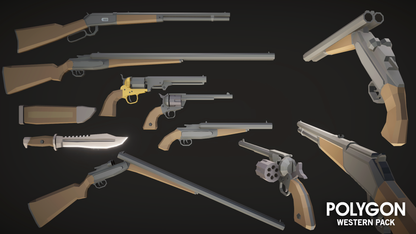 POLYGON Western Pack 3D weapon game assets including American bayonets, revolvers, rifles and shotguns